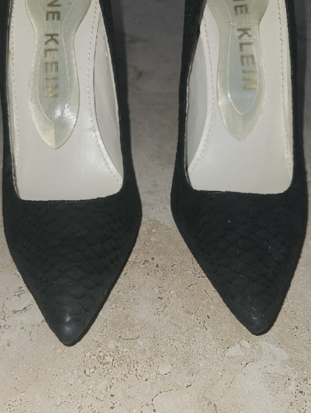 Anne Klein Black Pointed-Toe Snake-Texture Pumps - Picture 2 of 9
